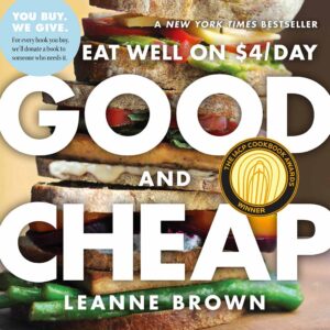 Cover of Good and Cheap, showing a stack of sandwiches toppling over